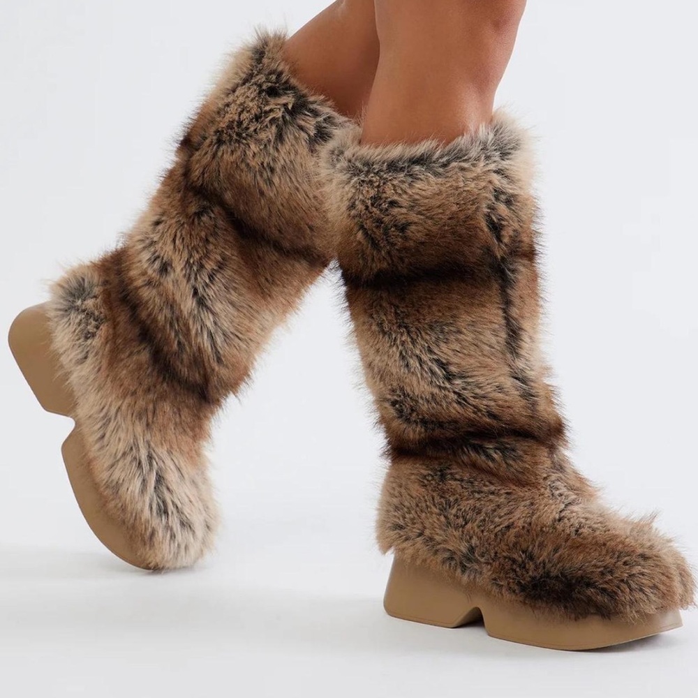 Fashion Nova Faux Fur Brown Boots